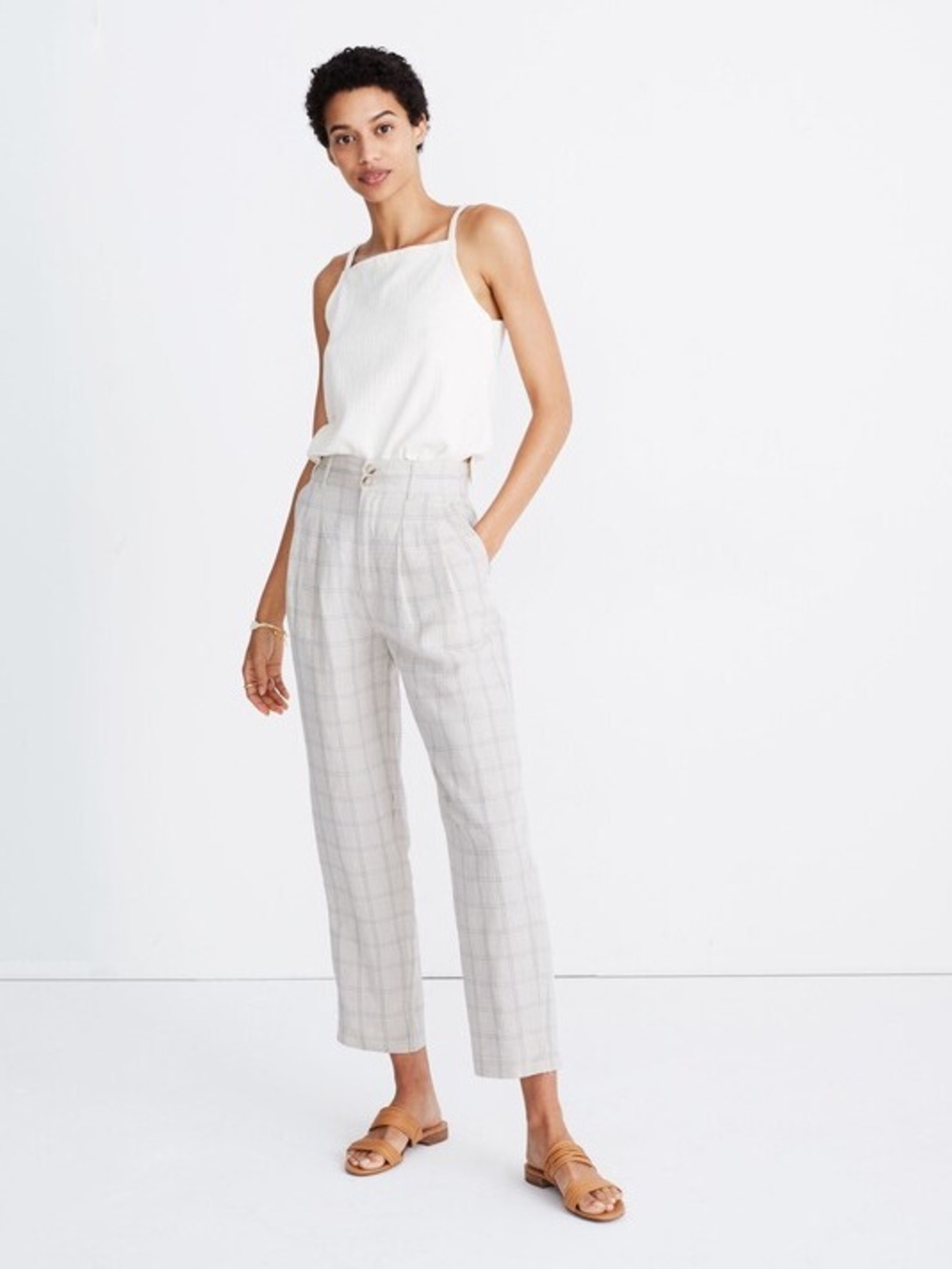 Madewell Pleated Taper Wide-Leg Pants in Windowpane